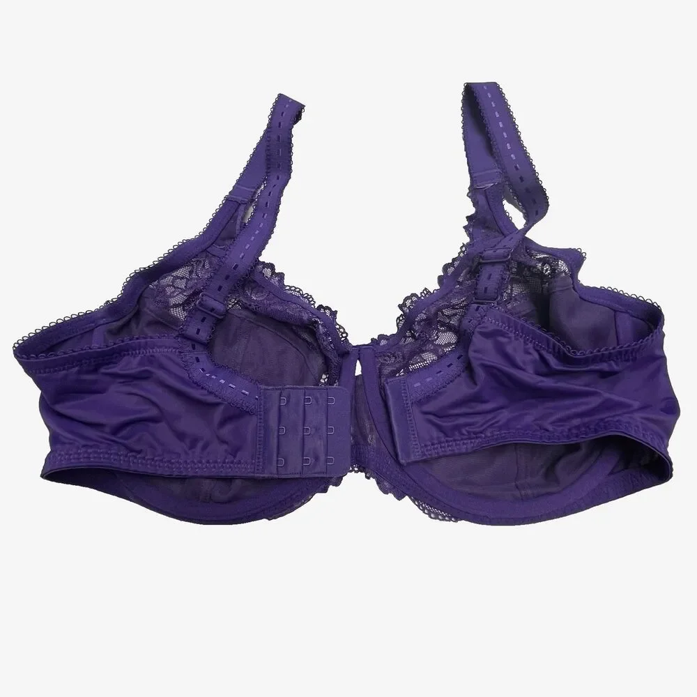 Delimira Purple Bra Lace Underwire Adjustable Back Closure Women's Size 40E